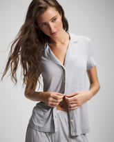 Solid Short Sleeve Notch Collar Pajama Top